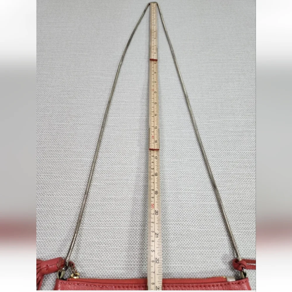 Jack Rogers Leather Small Crossbody Bag Tassel Metal Strap Deep Salmon Color